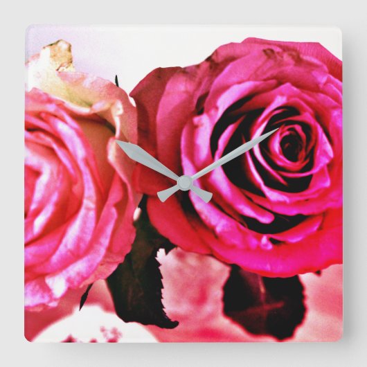 咲くバラ スクエア壁時計 (正面)
