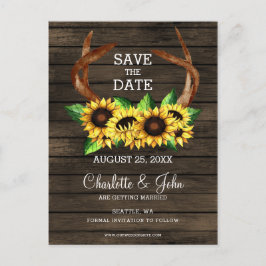 咲くヒマワリ〔雄ジカの〕枝角カントリーシ結婚ック 案内ポストカード