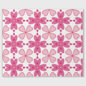 咲くピンクのハート、花売、白Bk ラッピングペーパー (フラット)