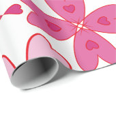 咲くピンクのハート、花売、白Bk ラッピングペーパー (ロールコーナー)