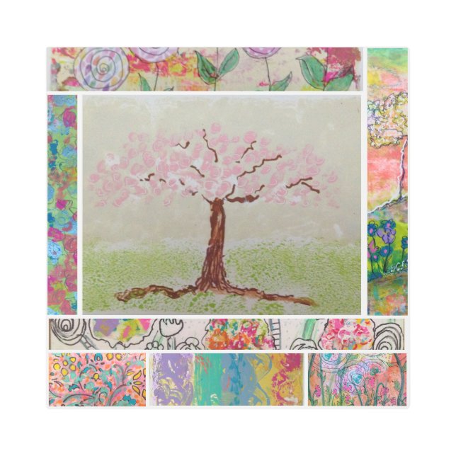 咲くピンクの木 メタルプリント (正面)