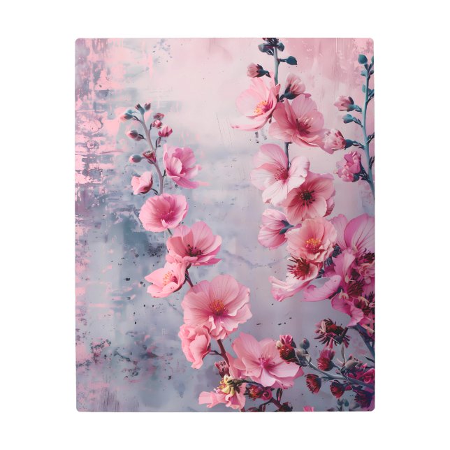咲くピンク色の花 メタルプリント (正面)