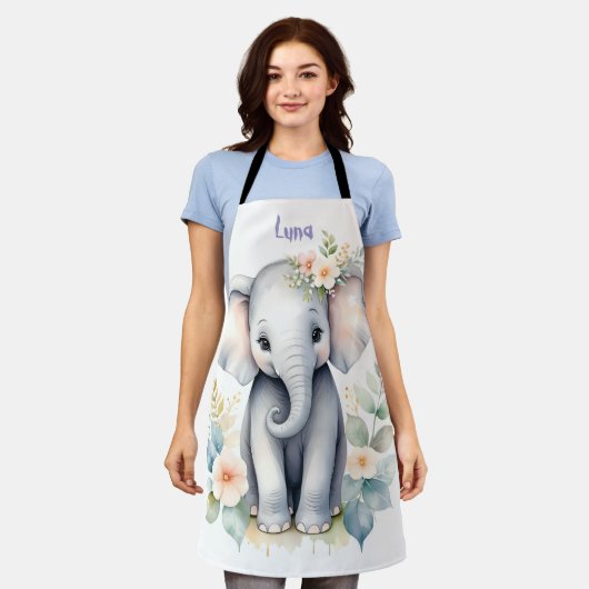 咲くベビー象 エプロン (着用した状態)