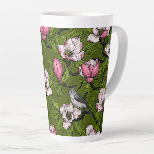 咲くマグノリアとタイトマウスの鳥2 カフェラテマグ (右アングル)