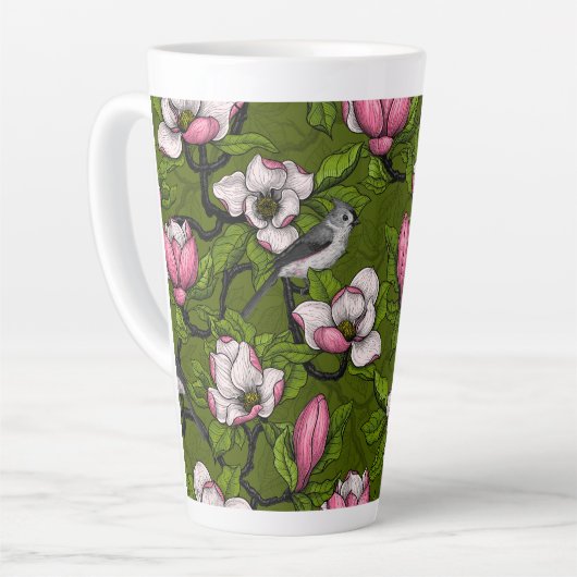 咲くマグノリアとタイトマウスの鳥2 カフェラテマグ (左アングル)