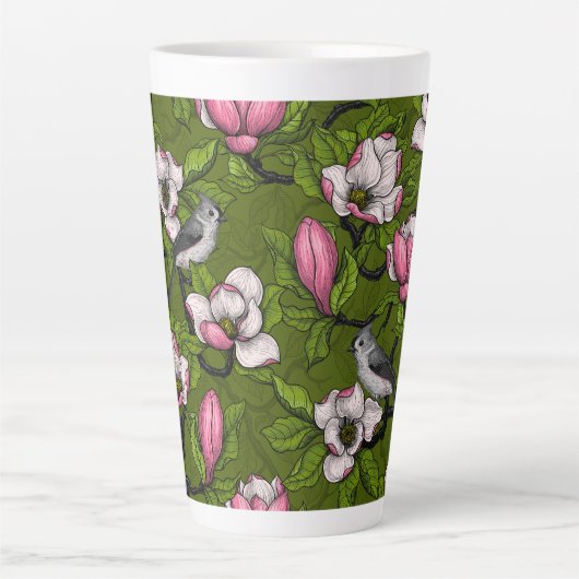 咲くマグノリアとタイトマウスの鳥2 カフェラテマグ (正面)