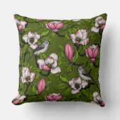 咲くマグノリアとタイトマウスの鳥2 クッション (正面)