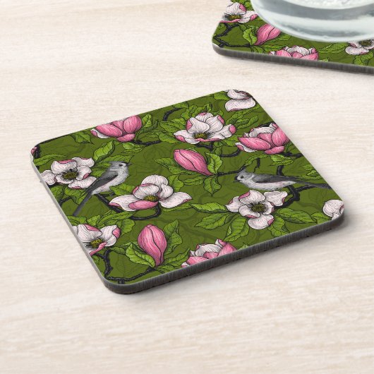 咲くマグノリアとタイトマウスの鳥2 コースター (左側)