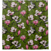 咲くマグノリアとタイトマウスの鳥2 シャワーカーテン (正面)