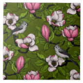 咲くマグノリアとタイトマウスの鳥2 タイル (正面)