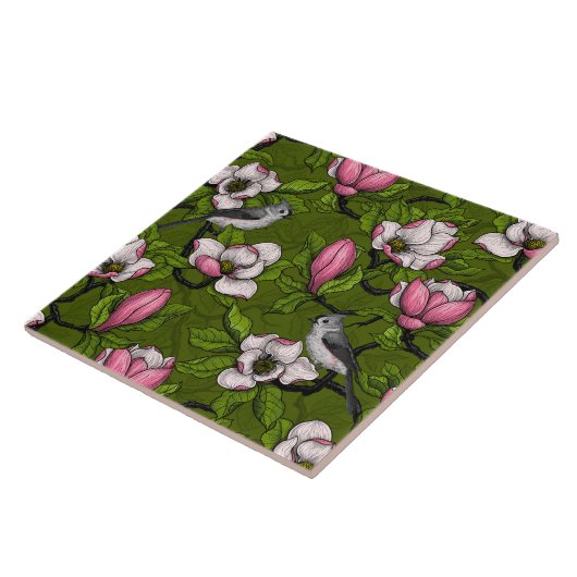 咲くマグノリアとタイトマウスの鳥2 タイル (側面)