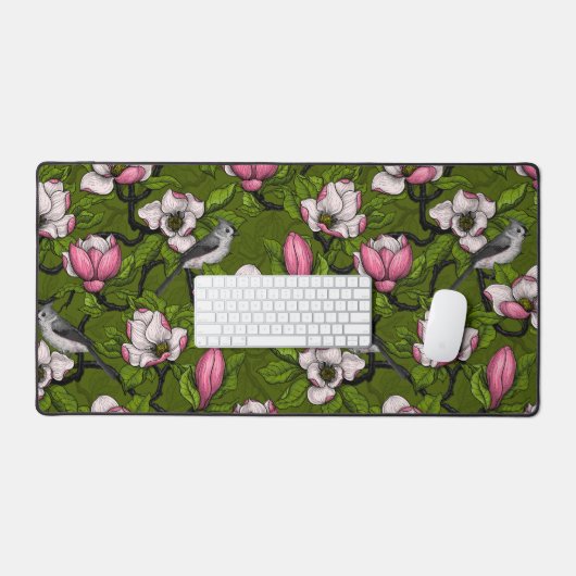 咲くマグノリアとタイトマウスの鳥2 デスクマット (キーボード&マウス)
