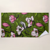 咲くマグノリアとタイトマウスの鳥2 ビーチタオル (正面)