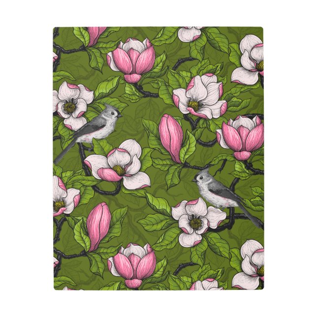 咲くマグノリアとタイトマウスの鳥2 メタルプリント (正面)