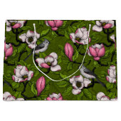 咲くマグノリアとタイトマウスの鳥2 ラージペーパーバッグ (正面)