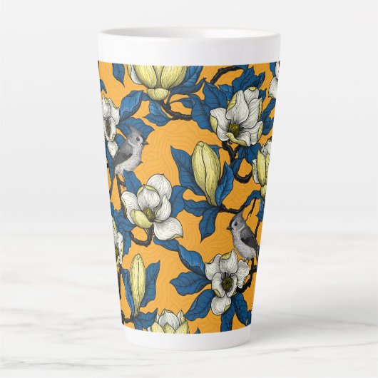 咲くマグノリアとタイトマウスの鳥3 カフェラテマグ (正面)