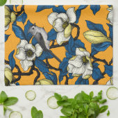 咲くマグノリアとタイトマウスの鳥3 キッチンタオル (折り畳み)