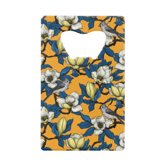 咲くマグノリアとタイトマウスの鳥3 クレジットカード栓抜き (正面)