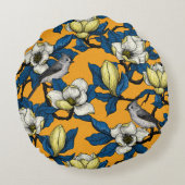 咲くマグノリアとタイトマウスの鳥3 ラウンドクッション (裏面)