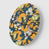 咲くマグノリアとタイトマウスの鳥3 ラージ壁時計 (傾斜)