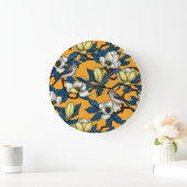 咲くマグノリアとタイトマウスの鳥3 ラージ壁時計 (ホーム)