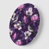 咲くマグノリアとタイトマウスの鳥4 ラージ壁時計 (傾斜)