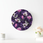 咲くマグノリアとタイトマウスの鳥4 ラージ壁時計 (ホーム)