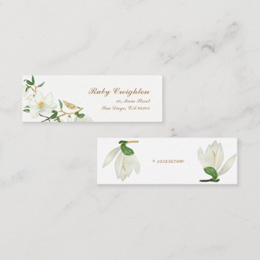 咲くマグノリアの水彩画 スキニー名刺 (正面/裏面)