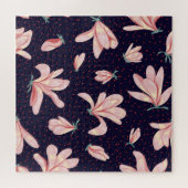 咲くマグノリア、手描きヴィンテージパターン。 ジグソーパズル (横)