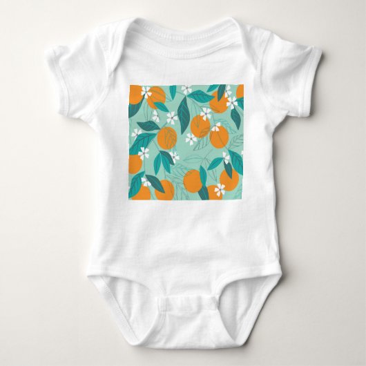 咲くミカン葉、ヴィンテージアート。 ベビーボディスーツ (正面)