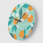 咲くミカン葉、ヴィンテージアート。 ラージ壁時計 (傾斜)