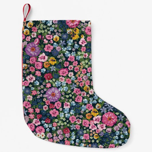 咲く夏至の牧草地にシームレスな模様。植物 スモールクリスマスストッキング (正面)