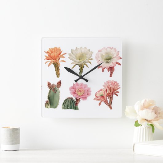 咲く多肉植物 スクエア壁時計 (ホーム)
