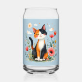 咲く庭で微笑む三毛猫 ガラス缶 (正面)