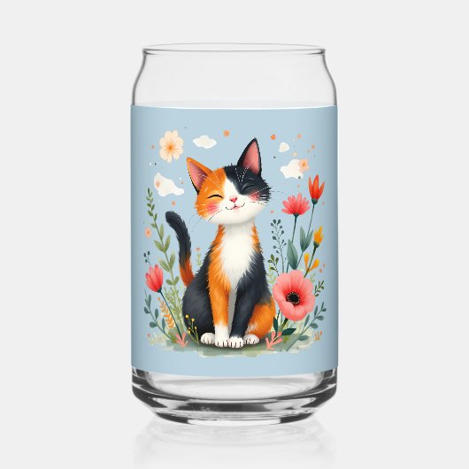咲く庭で微笑む三毛猫 ガラス缶 (裏面)