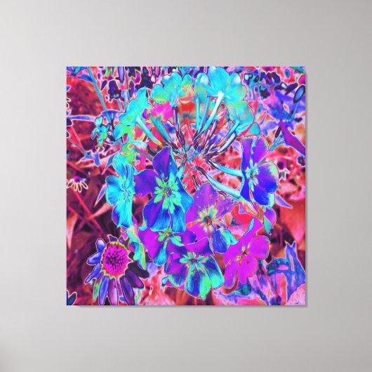 咲く抽象芸術紫と青の花 キャンバスプリント (正面)