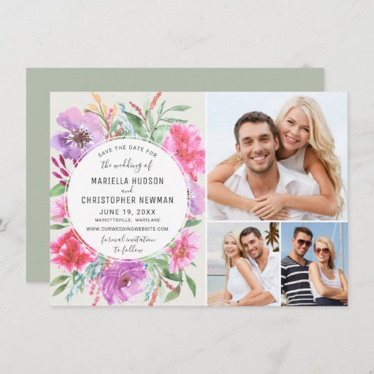 咲く明るい庭の水彩画は日付を救います セーブザデート (正面/裏面)