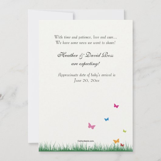 咲く木の妊娠の発表 案内状 (裏面)