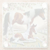 咲く果樹園の美しい馬と馬 ガラスコースター (裏面)