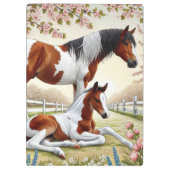 咲く果樹園の美しい馬と馬 クリップボード (裏面)