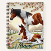咲く果樹園の美しい馬と馬 ノートブック (正面)