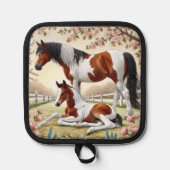 咲く果樹園の美しい馬と馬 鍋敷き (正面)