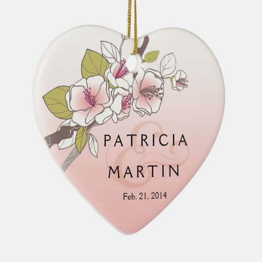 咲く桜の写真のピンク セラミックオーナメント (右)