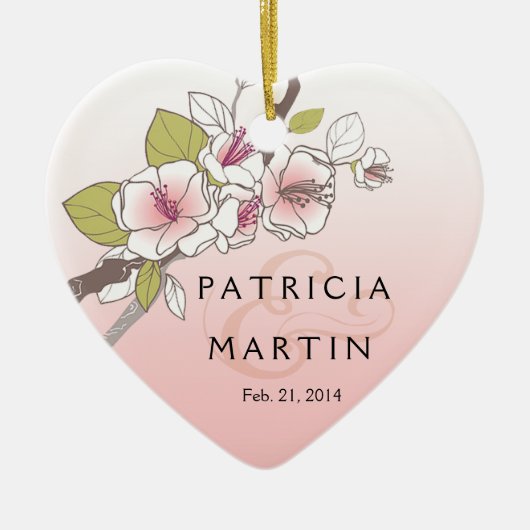 咲く桜の写真のピンク セラミックオーナメント (正面)