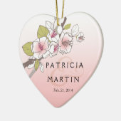 咲く桜の写真のピンク セラミックオーナメント (左)