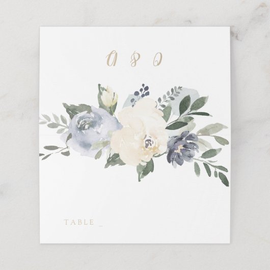 咲く植物性ほこりっぽい結婚青色の座席表 プレイスカード (外部開封)