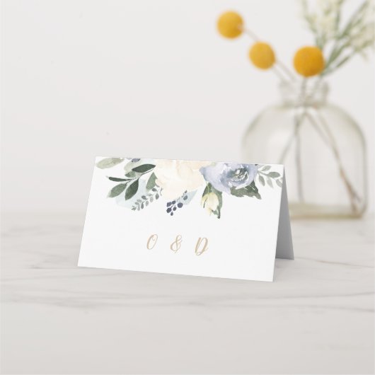 咲く植物性ほこりっぽい結婚青色の座席表 プレイスカード (裏面)