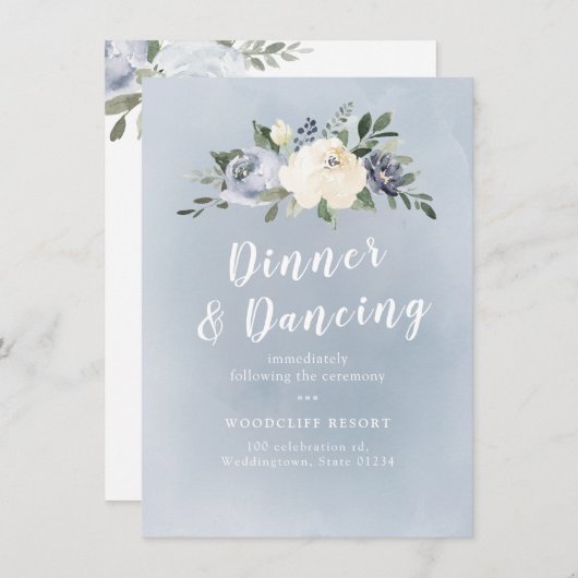 咲く植物性ほこりっぽい青いフローラ披露宴 招待状 (正面/裏面)
