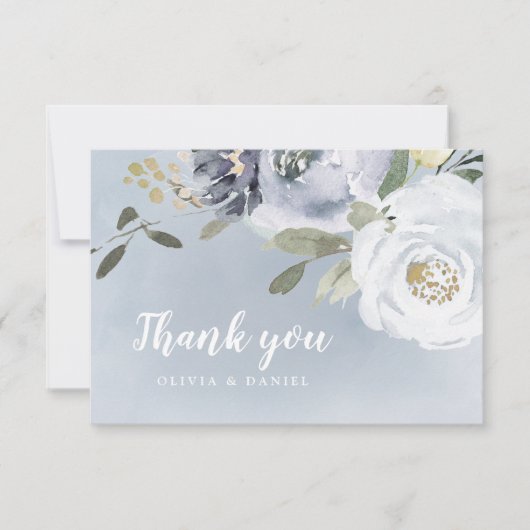 咲く植物性ほこりっぽい青い水色のフローラ サンキューカード (正面)