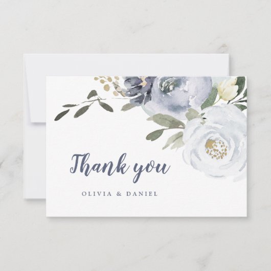 咲く植物性ほこりっぽい青い水色のフローラ サンキューカード (正面)